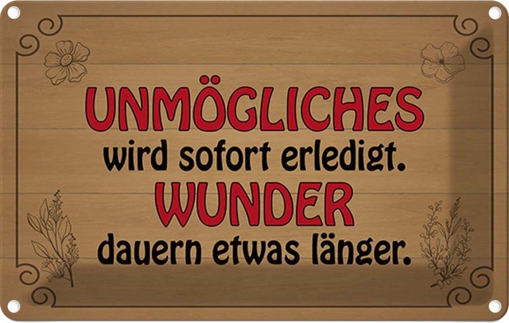 Blechschild 20x30 cm Unmögliches sofort Wunder dauern Spruch Zitat