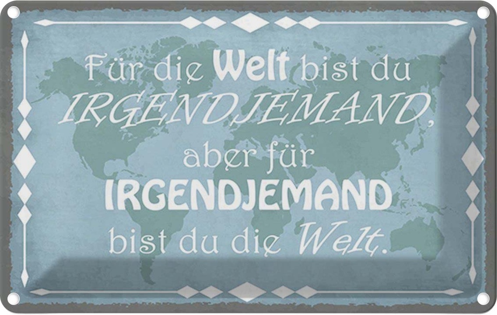 Blechschild 20x30 cm für Welt bist du irgendjemand Dekoration Spruch Zitat