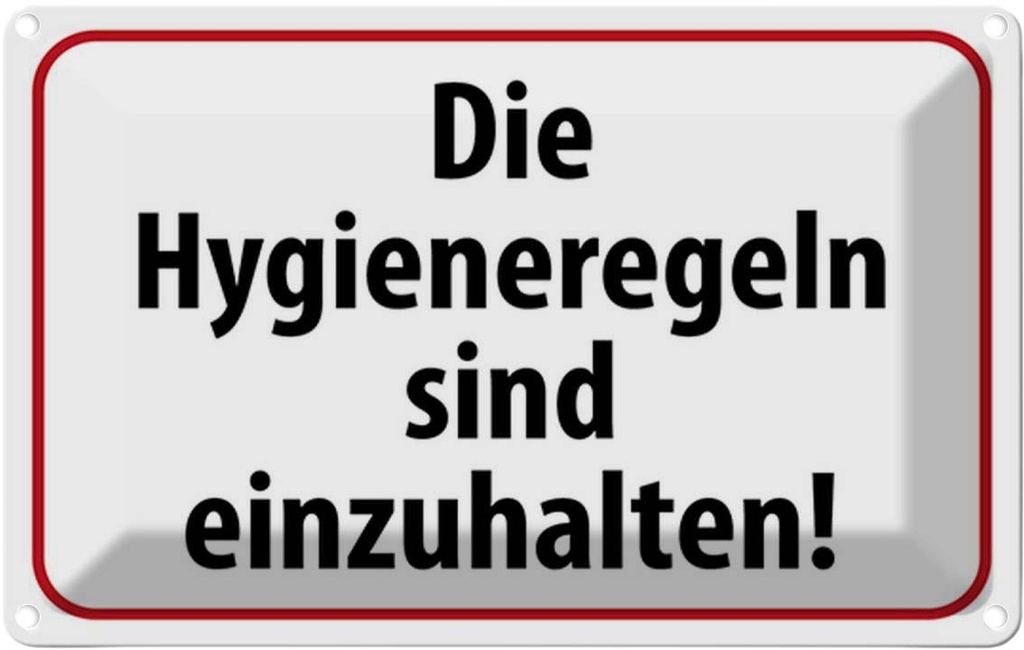 Blechschild 20x30 cm Hygieneregeln sind einzuhalten Warnschild Hinweisschild Sicherheit Vorsicht