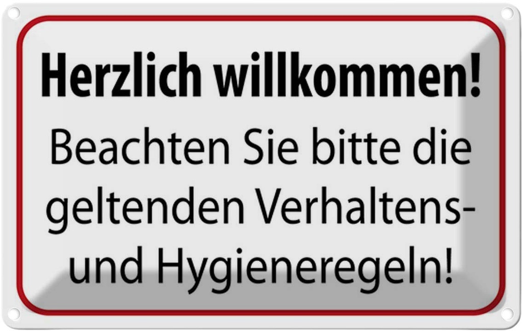 Blechschild 20x30 cm Verhaltens- und Hygienenregeln Warnschild Hinweisschild Sicherheit Vorsicht