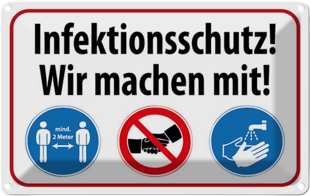 Blechschild 20x30 cm Infektionsschutz wir machen mit Warnschild Hinweisschild Sicherheit Vorsicht