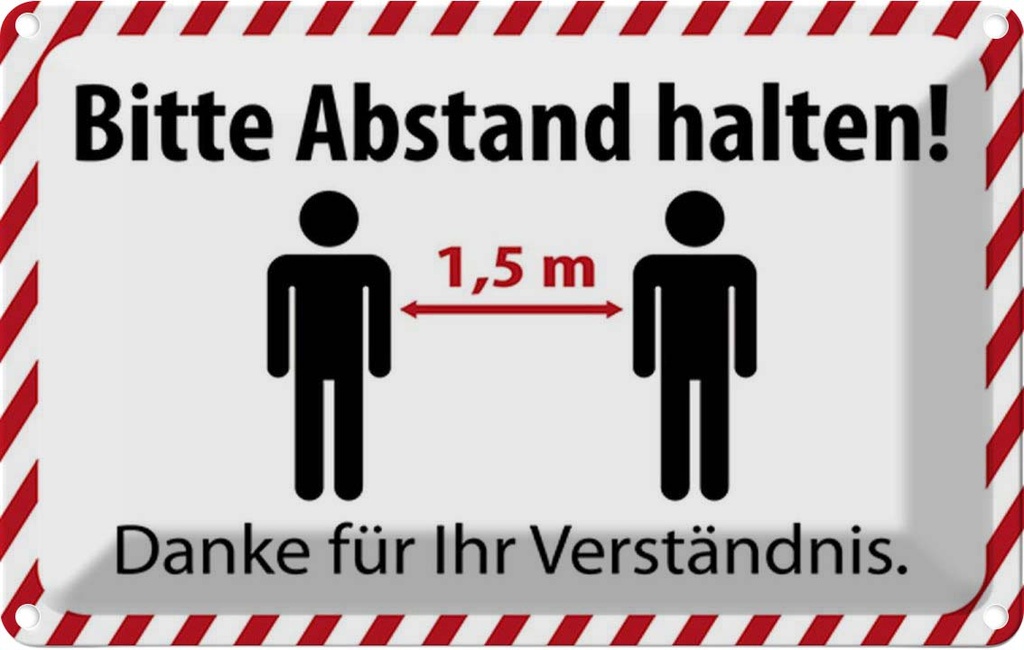 Blechschild 20x30 cm bitte Abstand halten 1.5 m Warnschild Hinweisschild Sicherheit Vorsicht