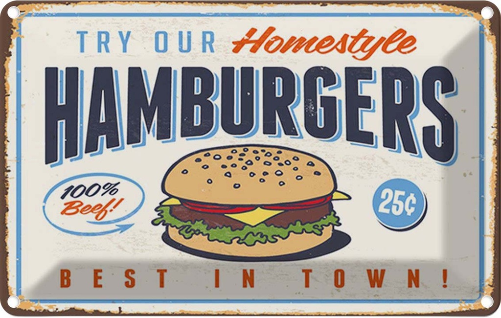 Blechschild 12x18 cm hamburgers best in town Essen Trinken