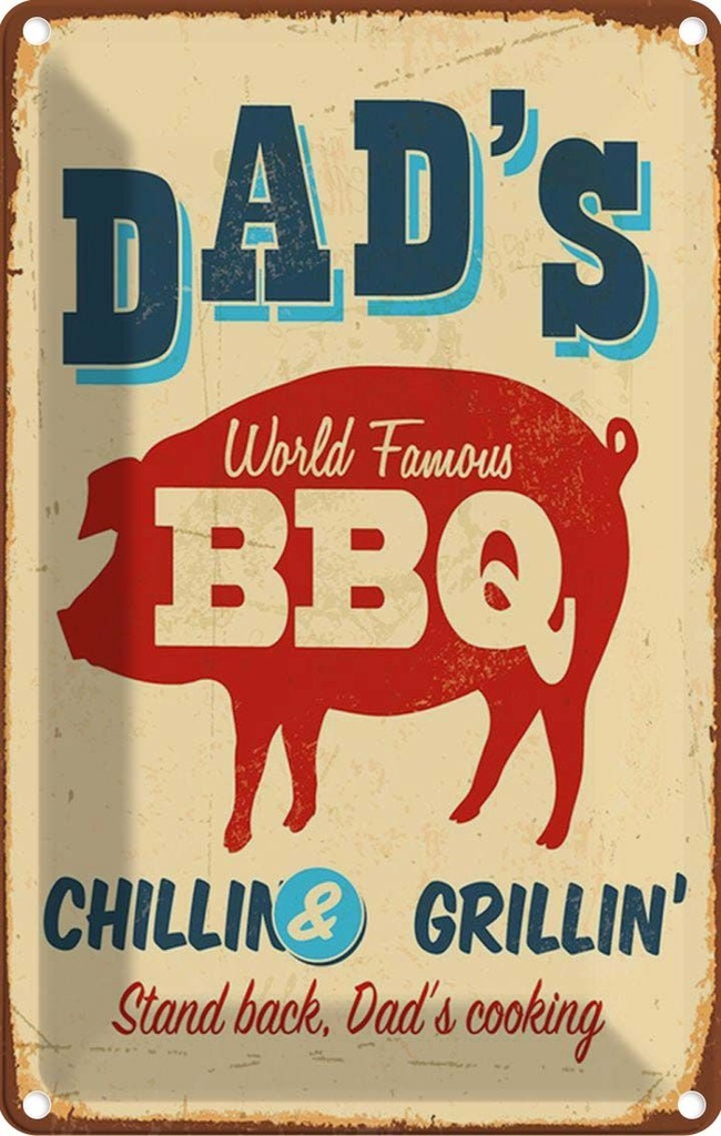 Blechschild 18x12 cm dad`s world famous BBQ grillin Essen Trinken