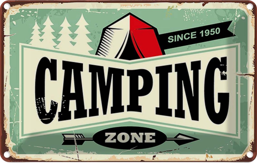 Blechschild 12x18 cm Camping Zone Outdoor Abenteuer