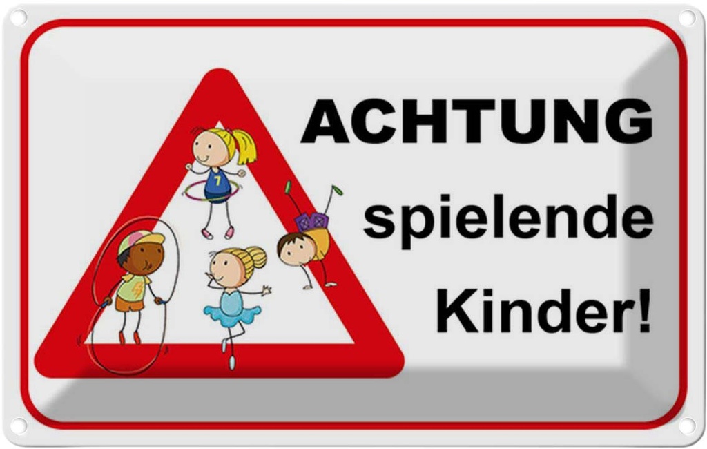 Blechschild 12x18 cm Achtung spielende Kinder Warnschild Hinweisschild Sicherheit Vorsicht