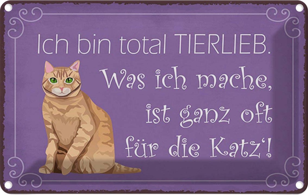 Blechschild 12x18 cm bin total tierlieb oft für Katze