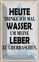 Blechschild 18x12 cm heute trinke ich Wasser Leber Essen Trinken