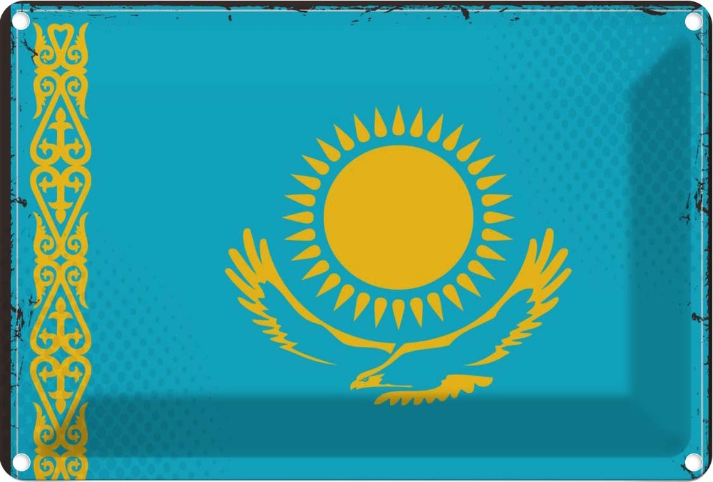 Blechschild 20x30 cm Kasachstans Kazakhstan Flagge Fahne Wappen