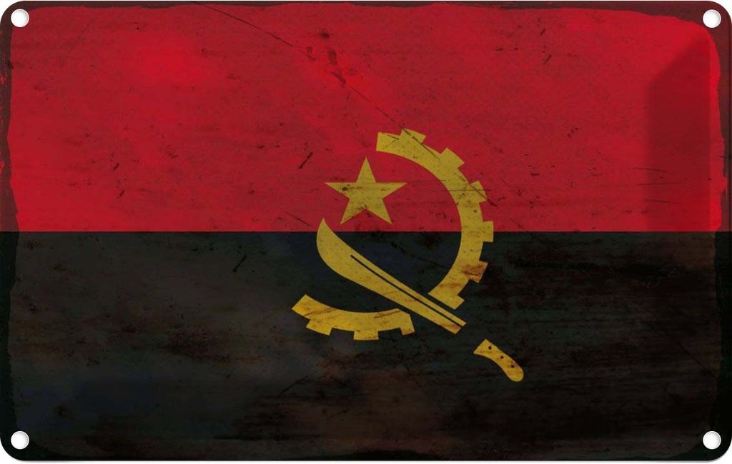 Blechschild 20x30 cm Angola Rost Flagge Fahne Wappen