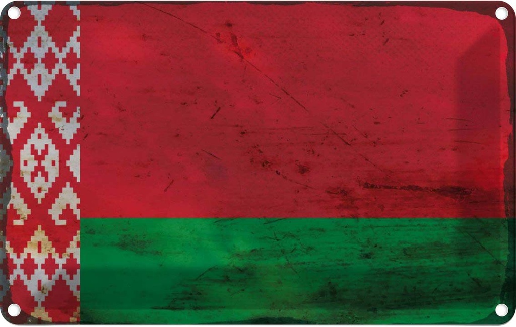 Blechschild 20x30 cm Weißrussland Belarus Rost Flagge Fahne Wappen