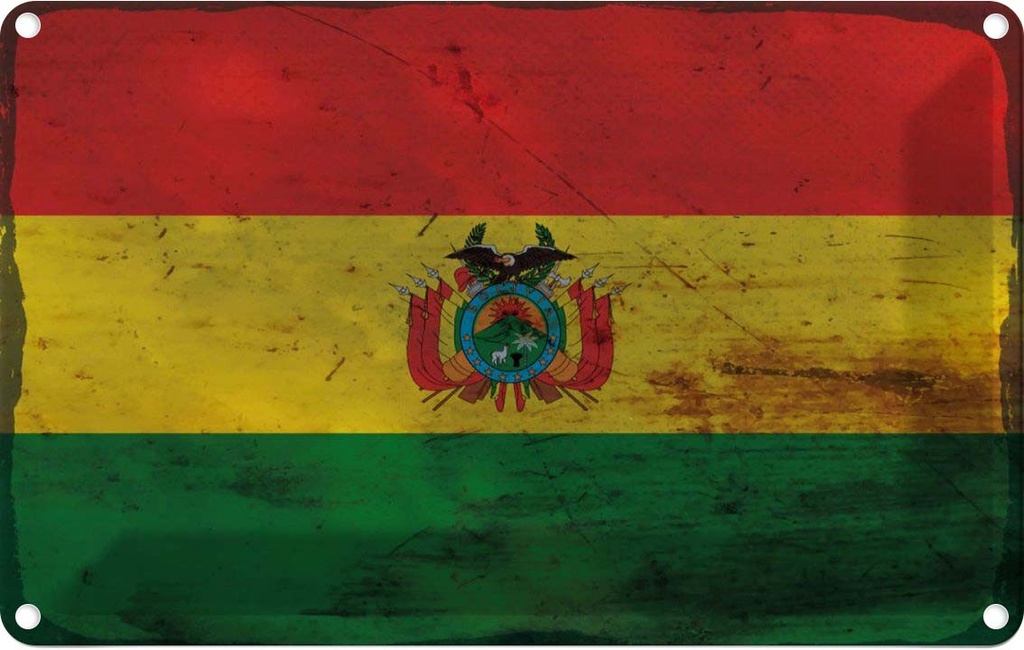 Blechschild 20x30 cm Bolivien Bolivia Rost Flagge Fahne Wappen