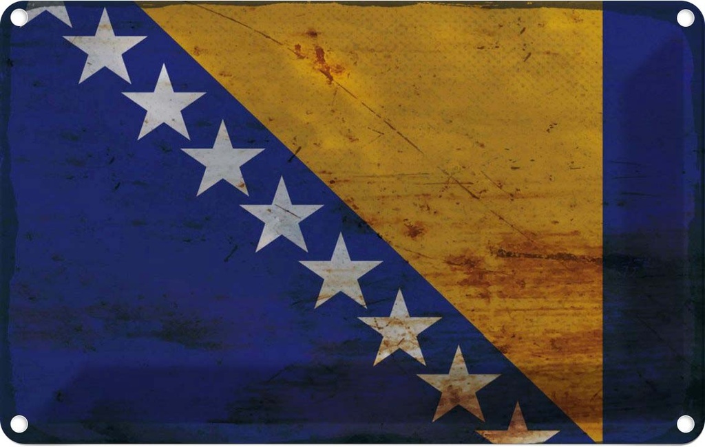 Blechschild 20x30 cm Bosnien und Herzegowina Rost Flagge Fahne Wappen