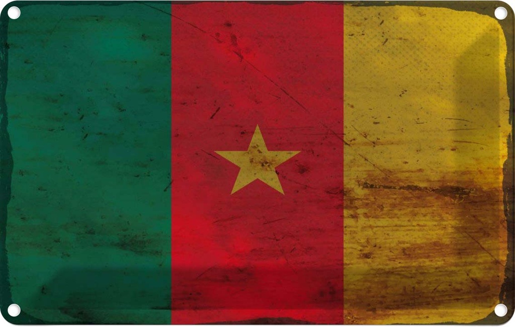 Blechschild 20x30 cm Kamerun Cameroon Rost Flagge Fahne Wappen