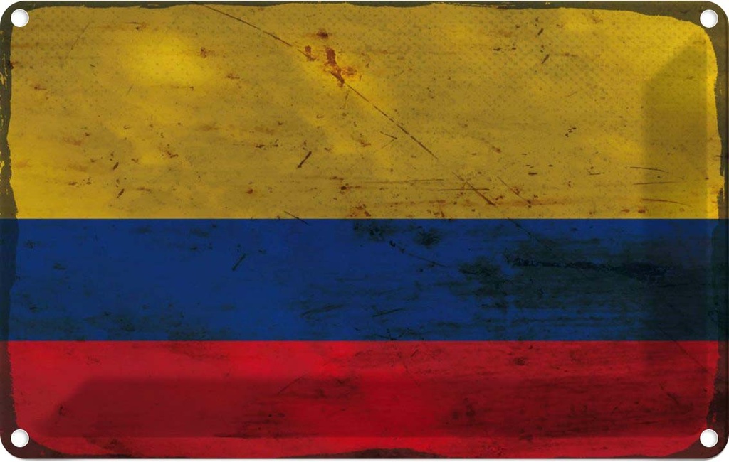 Blechschild 20x30 cm Kolumbien Colombia Rost Flagge Fahne Wappen