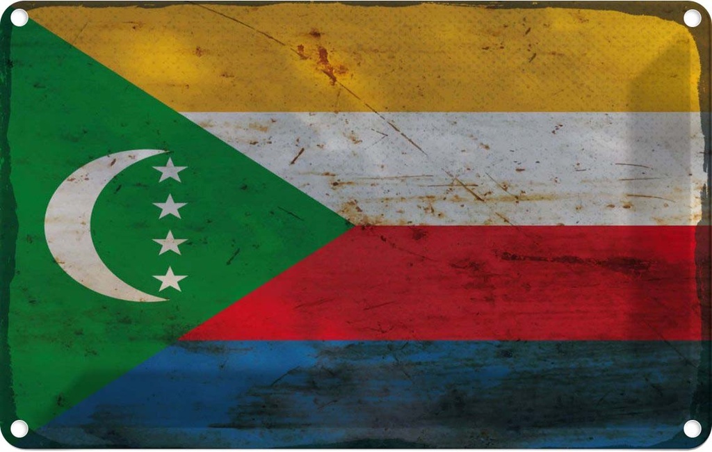 Blechschild 20x30 cm der Komoren Comoros Rost Flagge Fahne Wappen