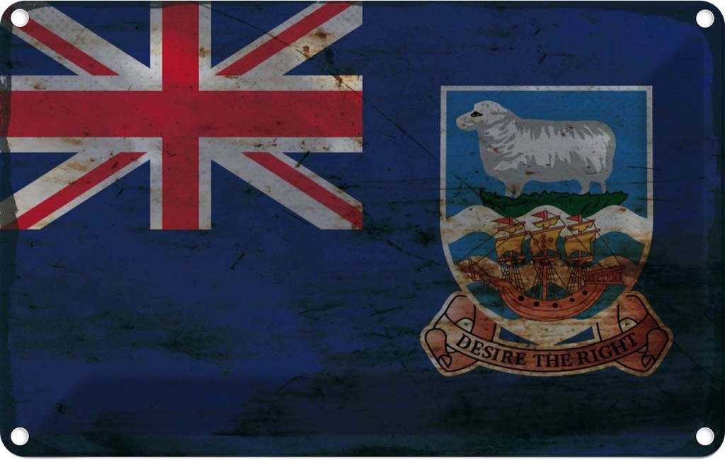Blechschild 20x30 cm Falklandinseln Rost Flagge Fahne Wappen