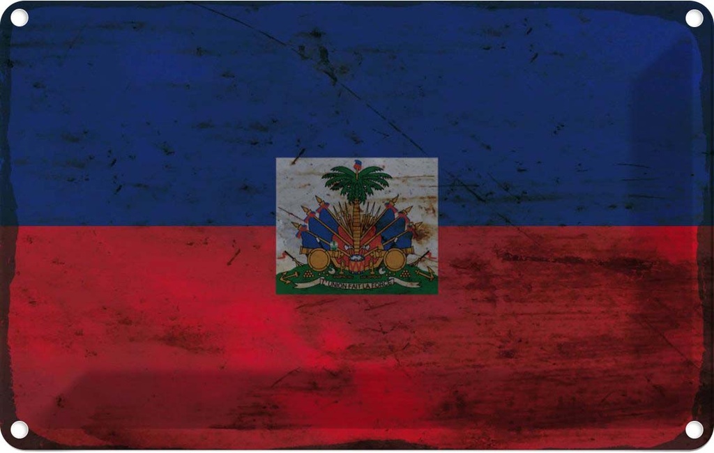 Blechschild 20x30 cm Haiti Rost Flagge Fahne Wappen