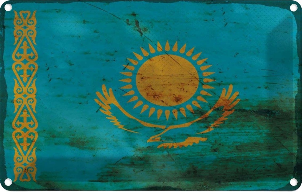 Blechschild 20x30 cm Kasachstan Kazakhstan Rost Flagge Fahne Wappen