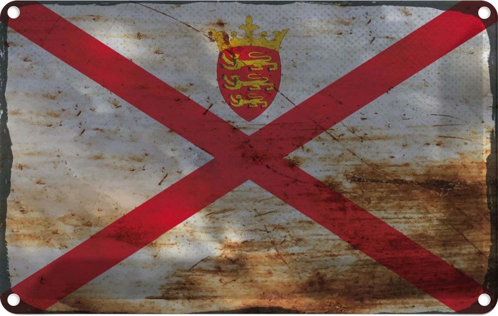 Blechschild 20x30 cm Jersey Rost Flagge Fahne Wappen