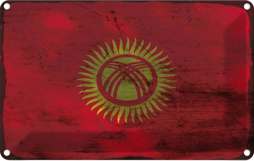 Blechschild 20x30 cm Kirgisistan Kyrgyzstan Rost Flagge Fahne Wappen