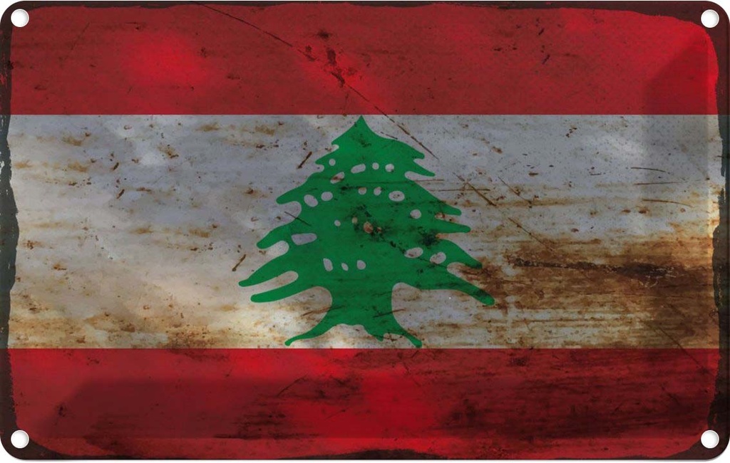 Blechschild 20x30 cm Libanon Lebanon Rost Flagge Fahne Wappen
