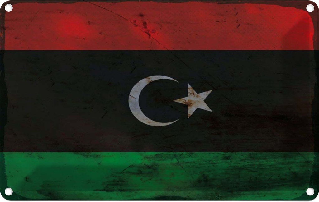 Blechschild 20x30 cm Libyen Libya Rost Flagge Fahne Wappen