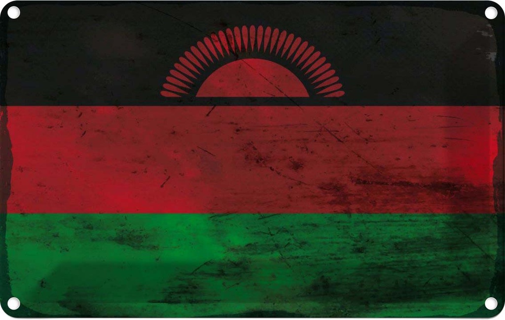 Blechschild 20x30 cm Malawi Rost Flagge Fahne Wappen