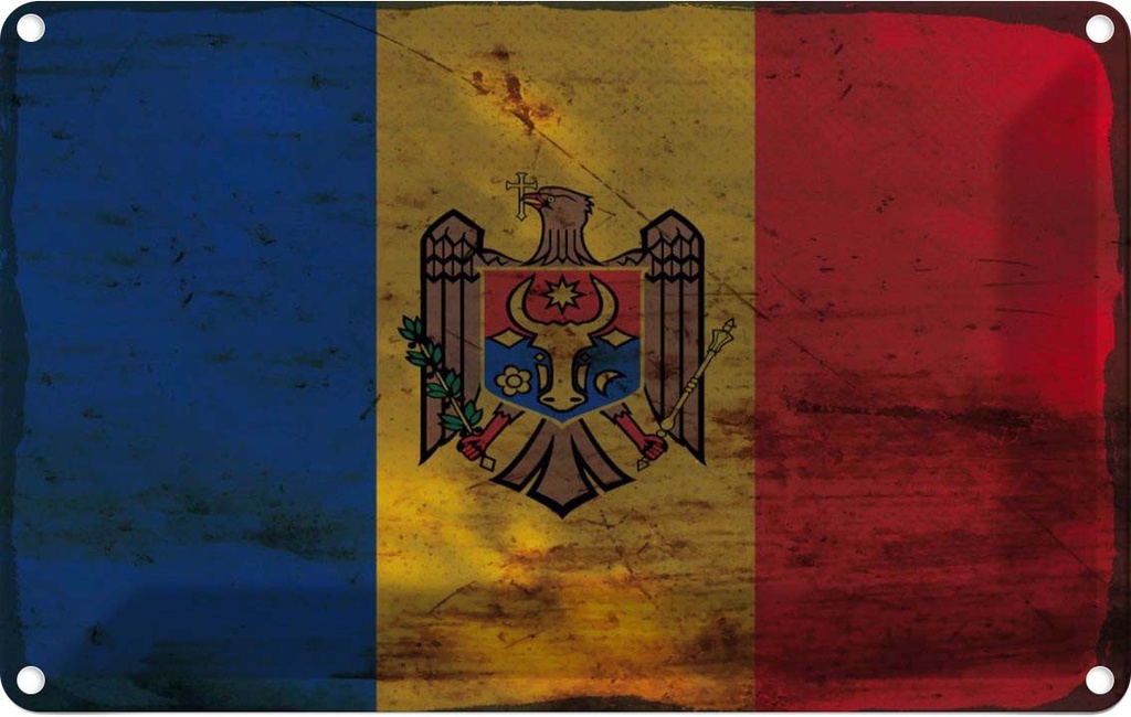 Blechschild 20x30 cm Moldau Moldova Rost Flagge Fahne Wappen
