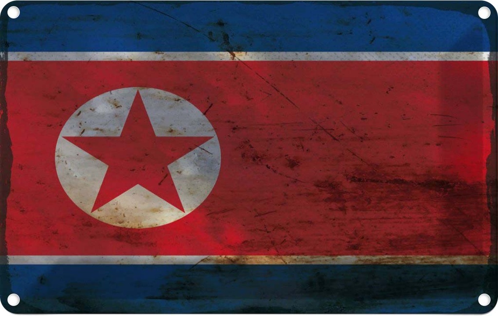 Blechschild 20x30 cm Nordkorea North Korea Rost Flagge Fahne Wappen
