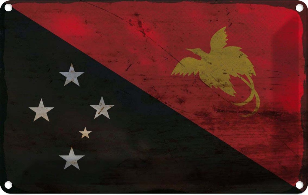 Blechschild 20x30 cm Papua?Neuguinea New Guinea Rost Flagge Fahne Wappen