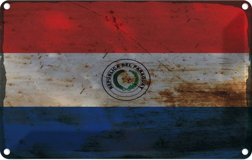 Blechschild 20x30 cm Paraguay Rost Flagge Fahne Wappen