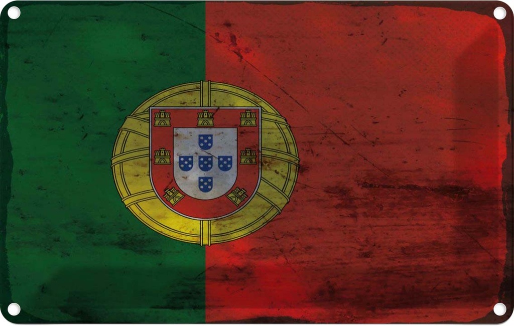 Blechschild 20x30 cm Portugal Rost Flagge Fahne Wappen