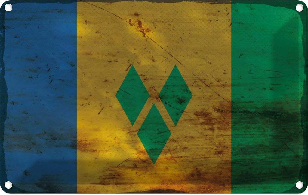 Blechschild 20x30 cm Saint Vincent Grenadinen Rost Flagge Fahne Wappen