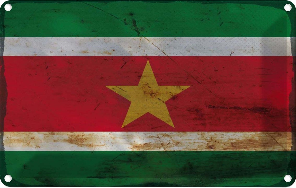 Blechschild 20x30 cm Suriname Rost Flagge Fahne Wappen