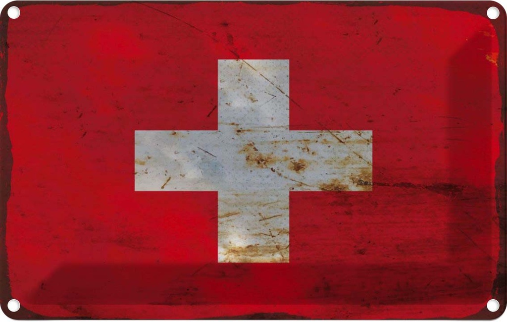Blechschild 20x30 cm Schweiz Switzerland Rost Flagge Fahne Wappen