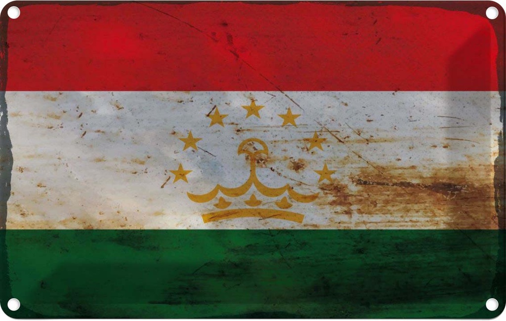 Blechschild 20x30 cm Tadschikistan Tajikistan Rost Flagge Fahne Wappen