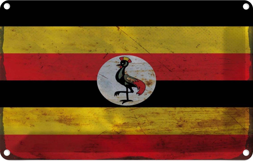 Blechschild 20x30 cm Uganda Rost Flagge Fahne Wappen