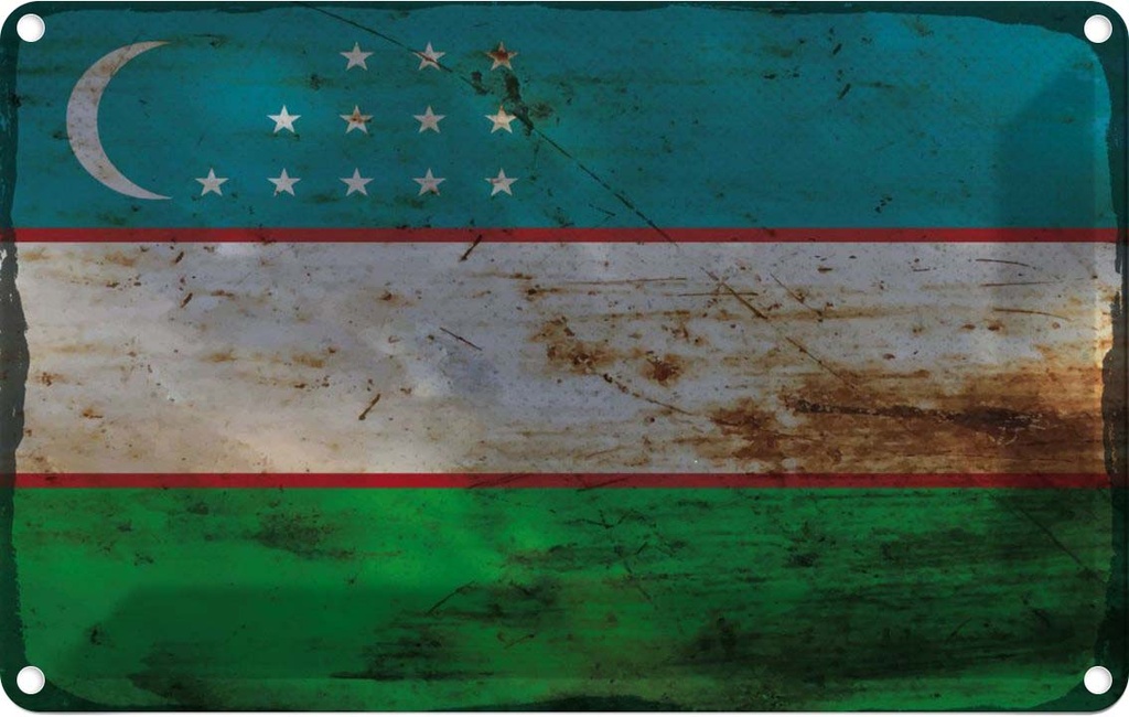 Blechschild 20x30 cm Usbekistan Uzbekistan Rost Flagge Fahne Wappen