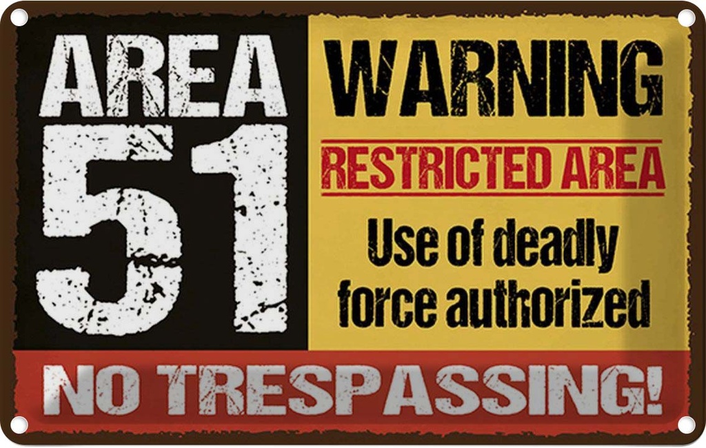 Blechschild 20x30 cm area 51 warning restrictes area