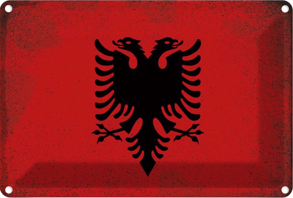 Blechschild 20x30 cm Albanien Albania Vintage Flagge Fahne Wappen
