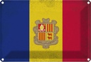 Blechschild 20x30 cm Andorra Andora Vintage Flagge Fahne Wappen