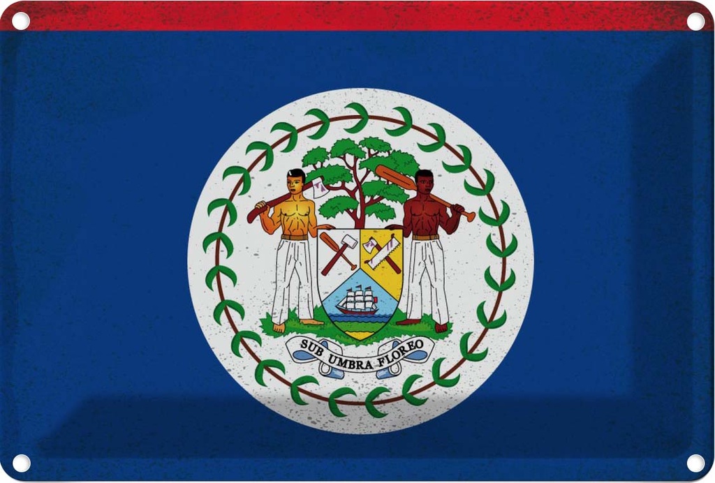 Blechschild 20x30 cm Belize Vintage Flagge Fahne Wappen