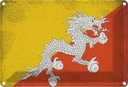Blechschild 20x30 cm Bhutan Vintage Flagge Fahne Wappen