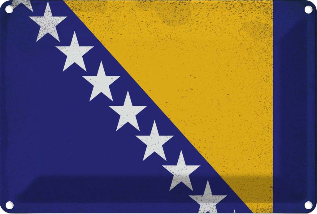 Blechschild 20x30 cm Bosnien und Herzegowina Vintage Flagge Fahne Wappen