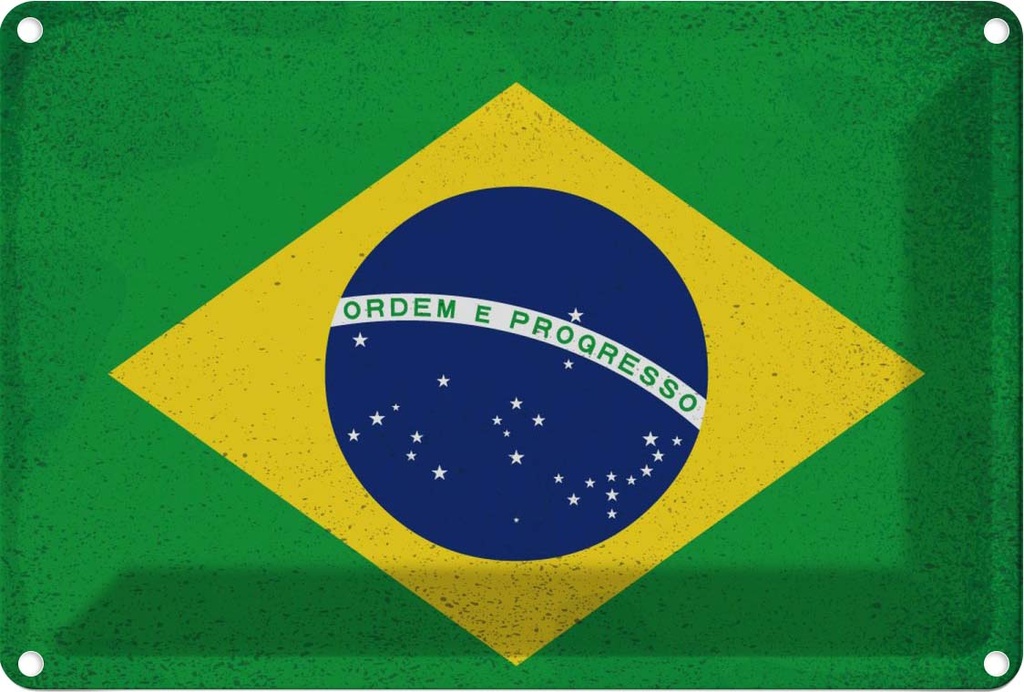 Blechschild 20x30 cm Brasilien Brazil Vintage Flagge Fahne Wappen