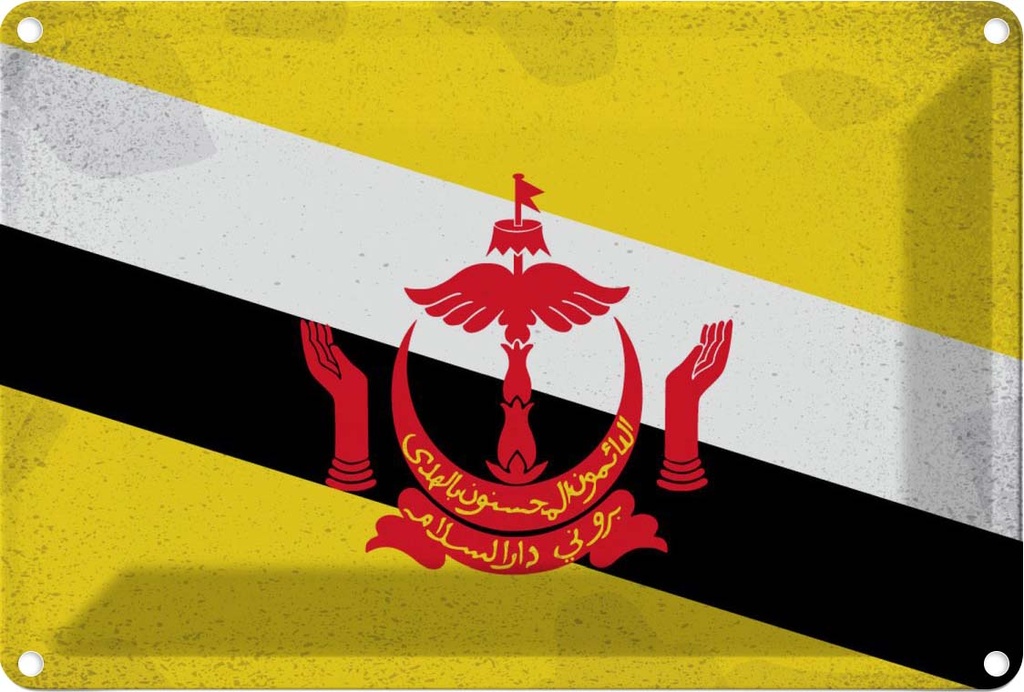 Blechschild 20x30 cm Brunei Vintage Flagge Fahne Wappen