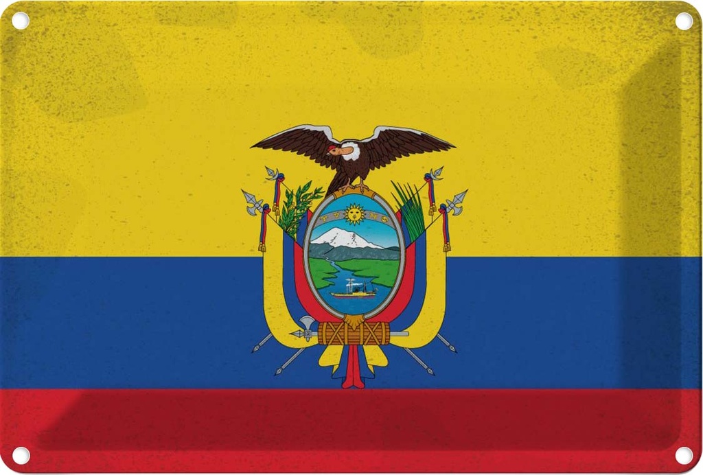 Blechschild 20x30 cm Ecuador Vintage Flagge Fahne Wappen