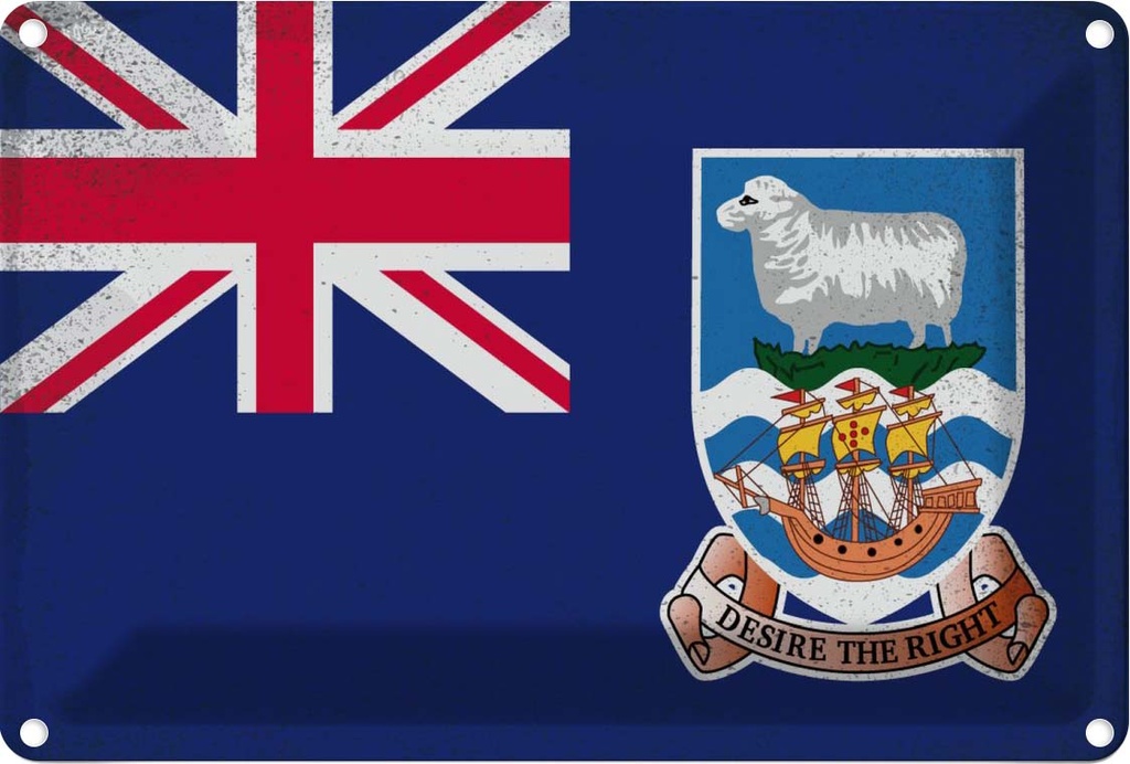 Blechschild 20x30 cm Falklandinseln Vintage Flagge Fahne Wappen