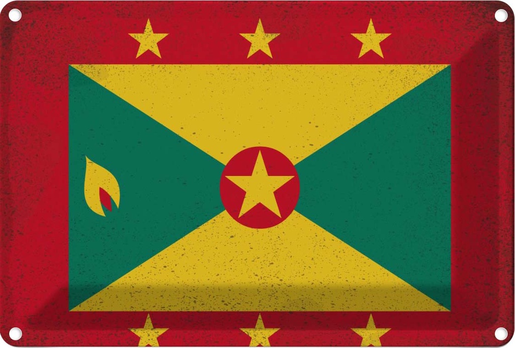 Blechschild 20x30 cm Grenada Vintage Flagge Fahne Wappen